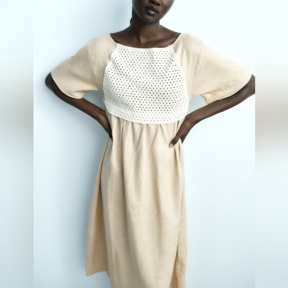 ZARA MIXED LINEN BLEND KNIT DRESS - Picture 2 of 9